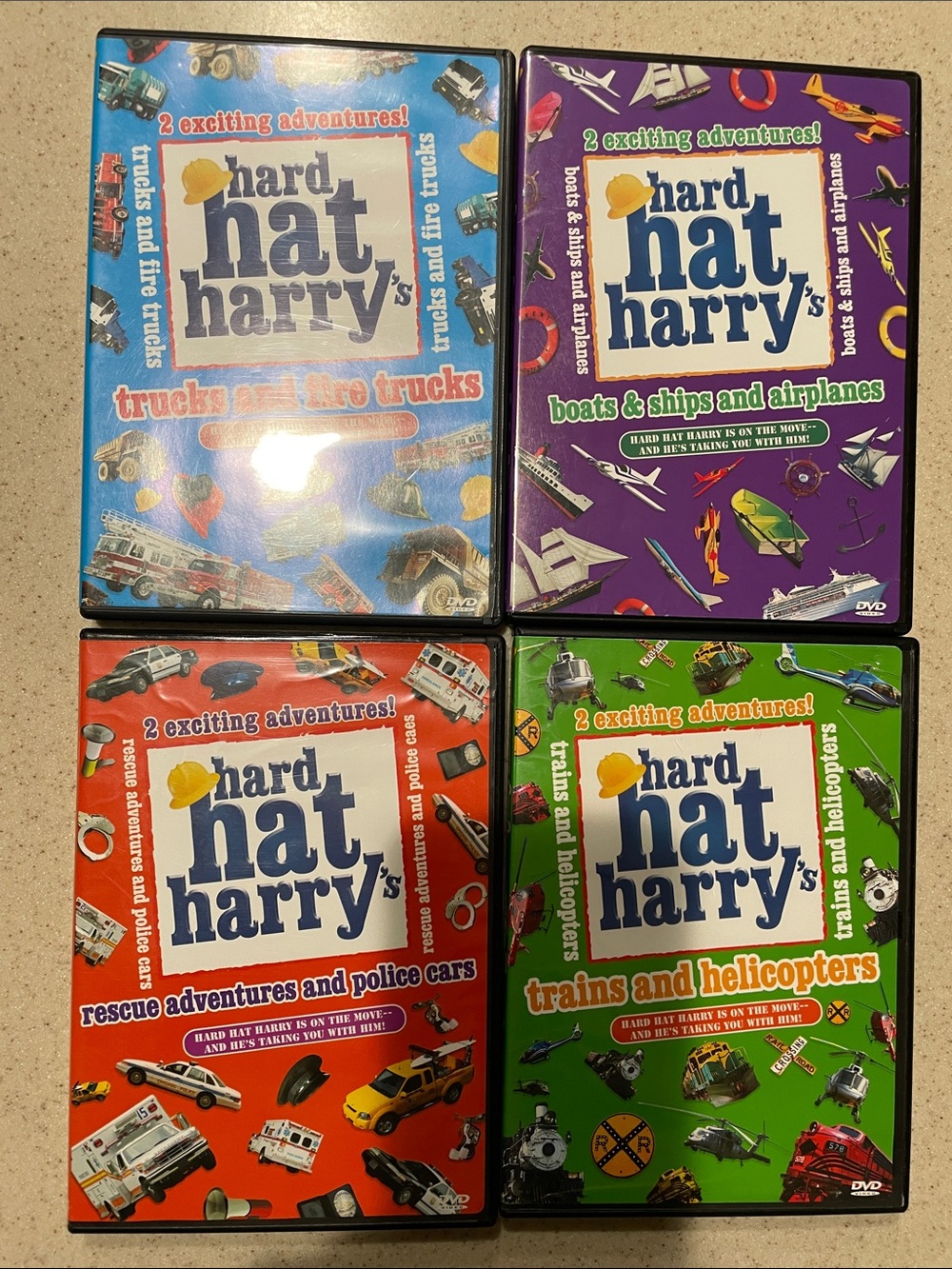 Hard Hat Harry DVD Set - Trucks, Rescue, Trains, Boats (Colorful Spines)